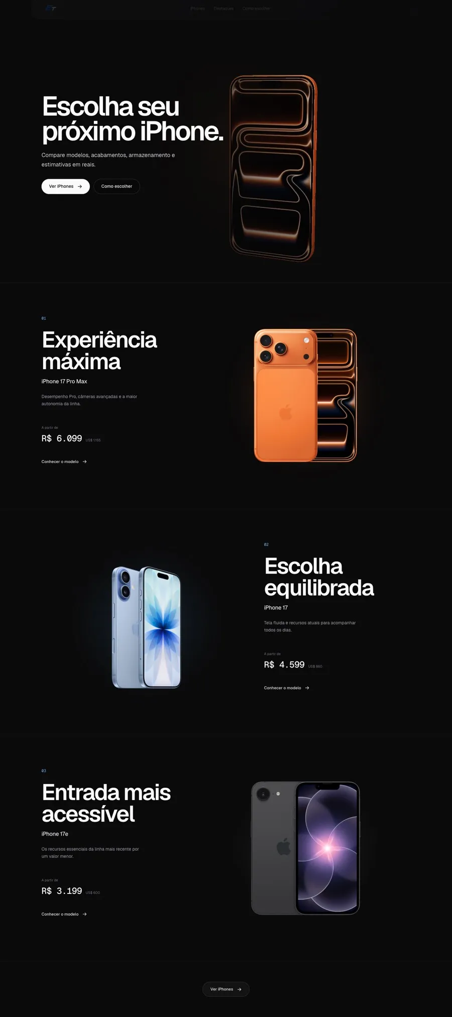 Catálogo real de smartphones do projeto Exportech